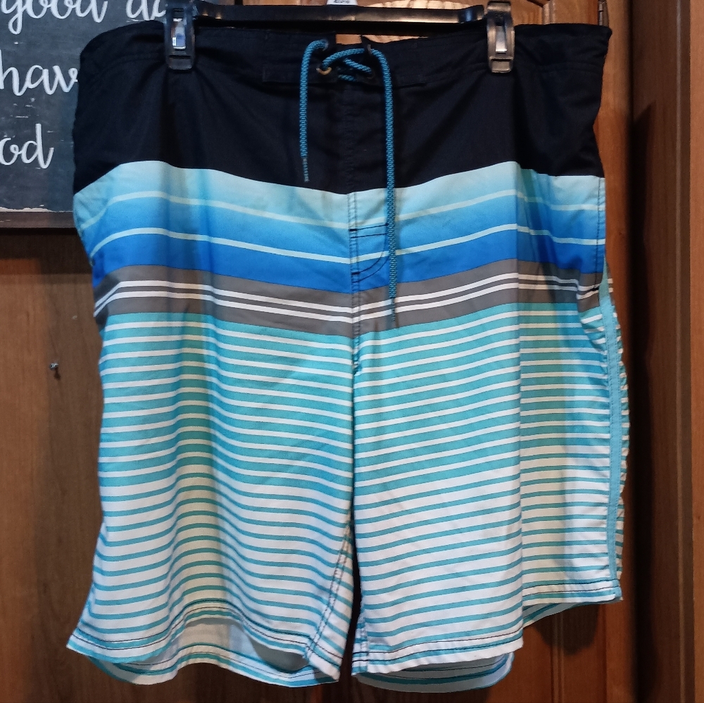 George Black and Blue Striped Board Shorts 40-42